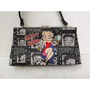 Betty Boop Color on Black and White Small Handbag Embossed Lining Semi-rigid Bag